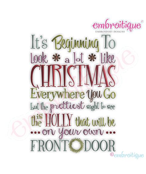 It's Beginning to Look a Lot Like Christmas Full Embroidery Design - Small