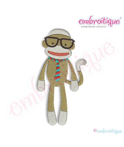 Sock Monkey with Glasses Embroidery Design