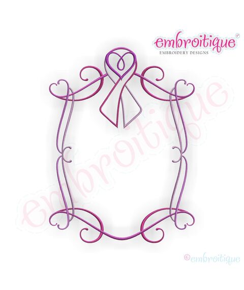 Pink Cancer Awareness Ribbon Heart Curly Font Frame, 2 image