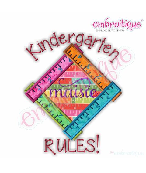 Back to School Ruler Applique Font Frame - Bonus Kindergarten Rules Design included!