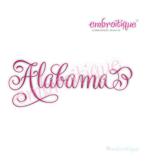 Alabama Calligraphy Fancy Script 3 USA United States Machine Embroidery Design