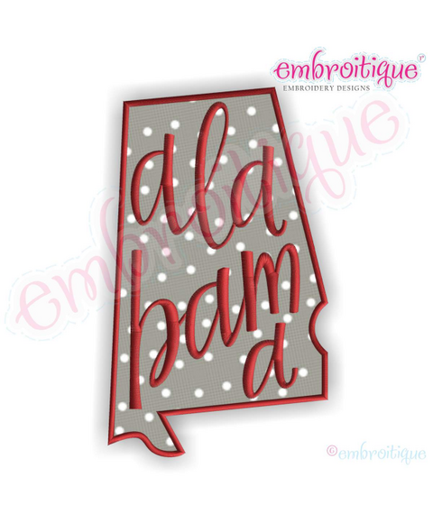 Alabama State Shape Hand Lettered Applique USA United States Roll Tide Crimson