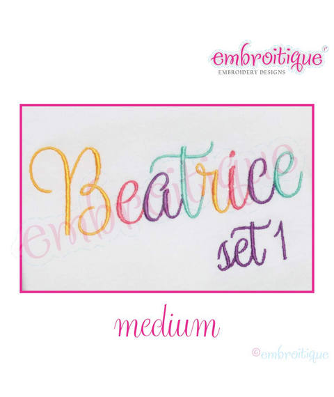 Beatrice Monogram Set 1 - Medium - Upright Calligraphy Script Alphabet for Machine Embroidery