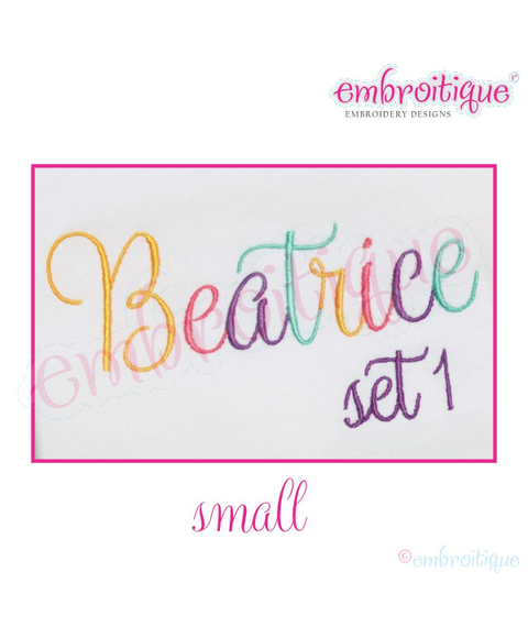 Beatrice Monogram Set 1 - Small - Upright Calligraphy Script Alphabet for Machine Embroidery