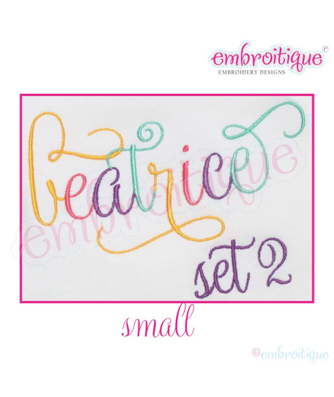 Beatrice Monogram Set 2 - Small - Upright Calligraphy Script Alphabet for Machine Embroidery