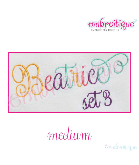 Beatrice Monogram Set 3 - Medium - Upright Calligraphy Script Alphabet for Machine Embroidery