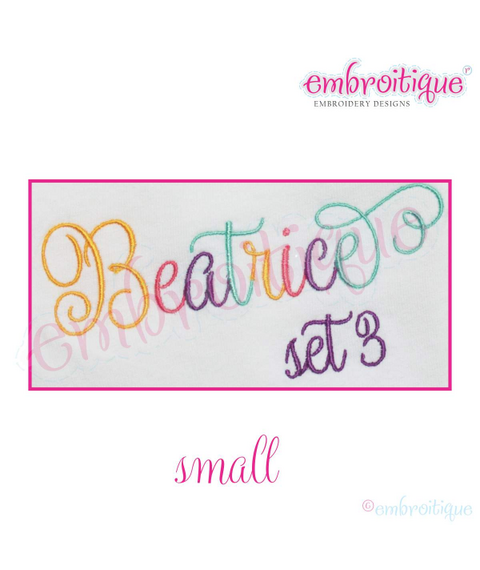 Beatrice Monogram Set 3 - Small - Upright Calligraphy Script Alphabet for Machine Embroidery