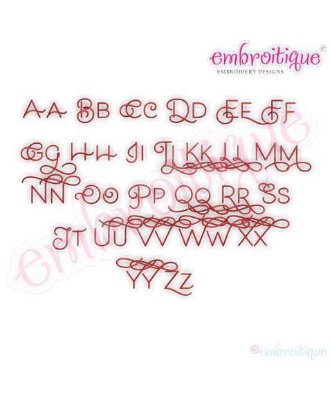 Becca Set 6 - EXCLUSIVE - Thin Calligraphy Swash Upright Alphabet Font for Machine Embroidery