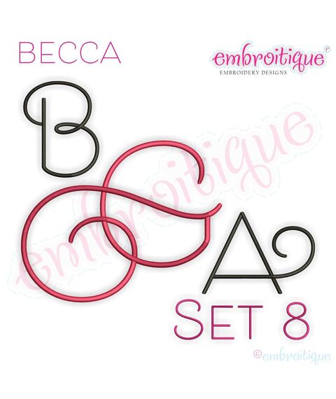 Becca Set 8 - EXCLUSIVE - Thin Calligraphy Swash Upright Alphabet Font for Machine Embroidery