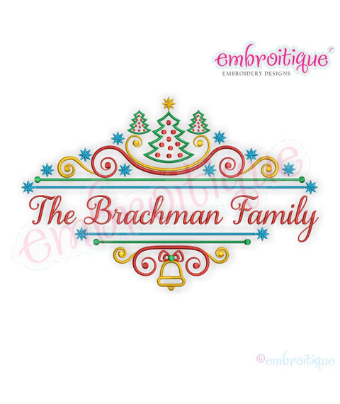Embroitique Curly Christmas Tree Font Frame with Stars
