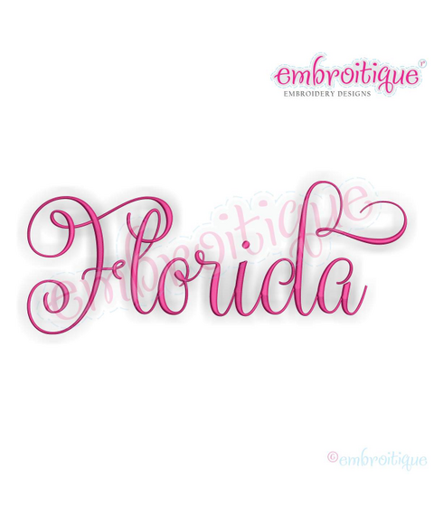 Florida Calligraphy Fancy Script 3 USA United States Machine Embroidery Design
