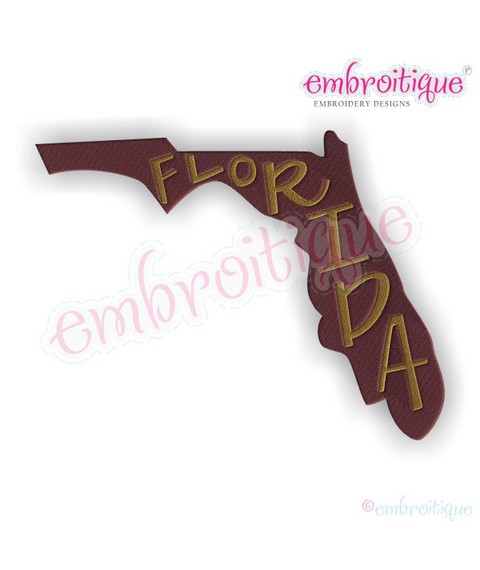Florida Hand Lettered Filled USA United States Machine Embroidery Design
