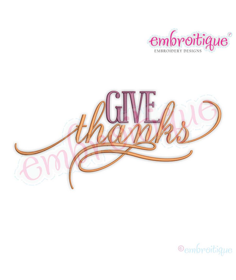 Give Thanks Elegant Thanksgiving Fall Embroidery Design