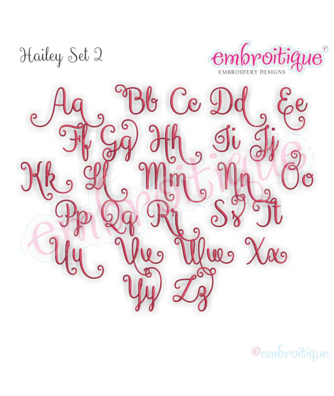 Hailey Monogram Set 2 - Curly Swirly Calligraphy Interchangeable Alphabet for machine embroidery