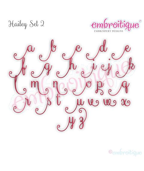 Hailey Monogram Set 2 - Curly Swirly Calligraphy Interchangeable Alphabet for machine embroidery