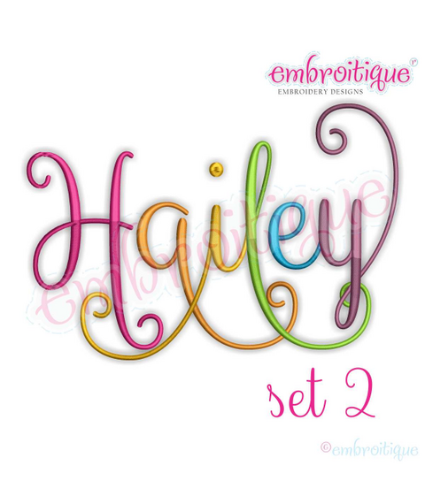 Hailey Monogram Set 2 - Curly Swirly Calligraphy Interchangeable Alphabet for machine embroidery