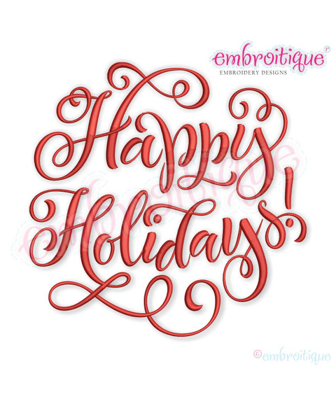 Happy Holidays Calligraphy Circle Christmas Design for Machine Embroidery