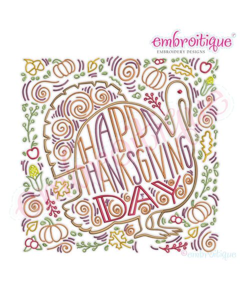 Happy Thanksgiving Day with Turkey - Handlettered