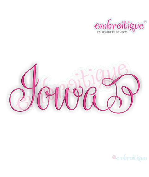 Iowa Calligraphy Fancy Script 3 USA United States Machine Embroidery Design