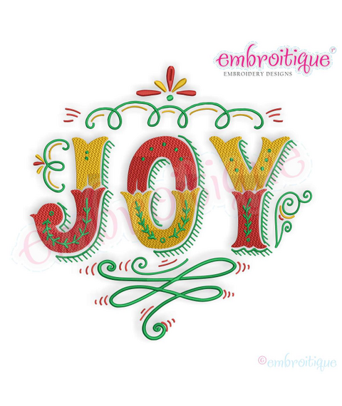 Embroitique Joy Flourish with Curls Holiday Christmas Design for machine Embroidery