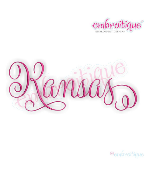 Kansas Calligraphy Fancy Script 3 USA United States Machine Embroidery Design