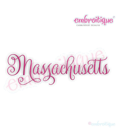Massachusetts Calligraphy Fancy Script 3 USA United States Machine Embroidery Design