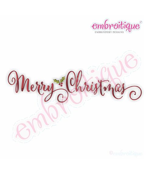 Calligraphy Script Merry Christmas with Holly