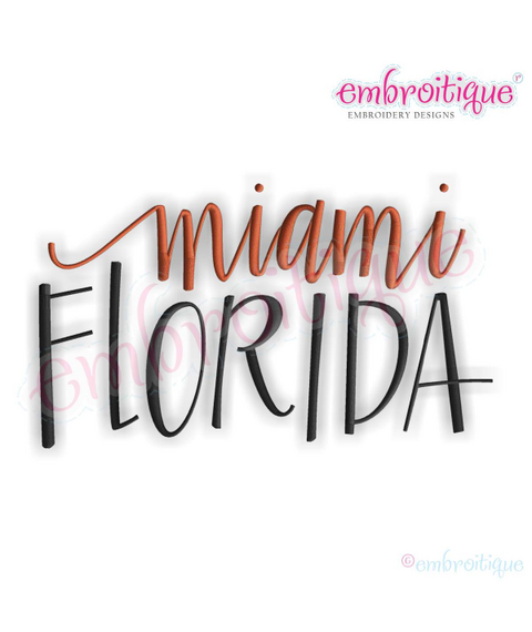Miami Florida Calligraphy USA United States Machine Embroidery Design