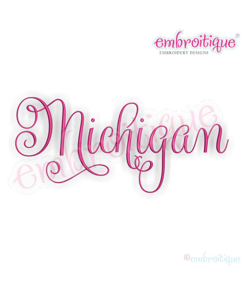 Michigan Calligraphy Fancy Script 3 USA United States Machine Embroidery Design