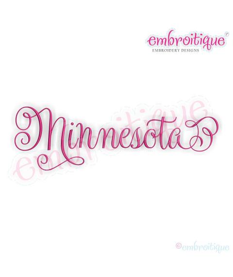 Minnesota Calligraphy Fancy Script 3 USA United States Machine Embroidery Design