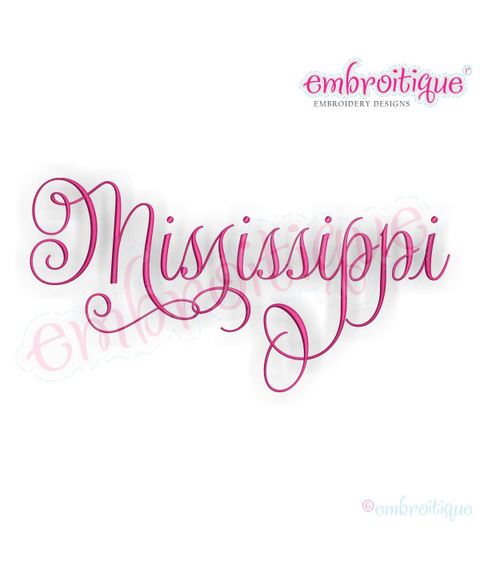 Mississippi Calligraphy Fancy Script 3 USA United States Machine Embroidery Design