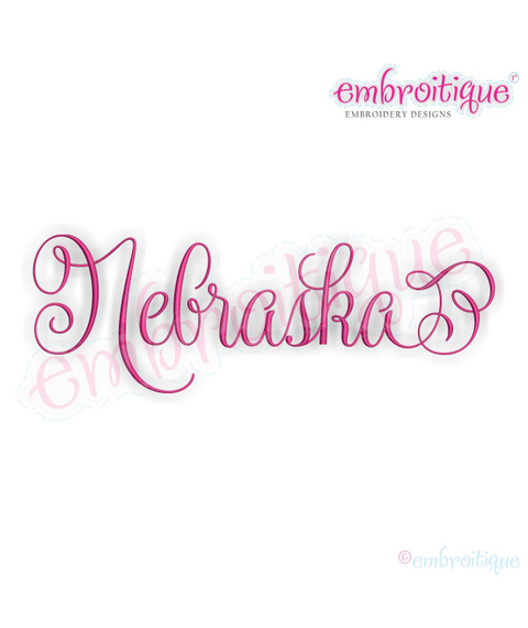Nebraska Calligraphy Fancy Script 3 USA United States Machine Embroidery Design