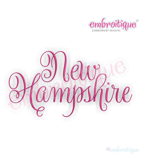 New Hampshire Calligraphy Fancy Script 3 USA United States Machine Embroidery Design