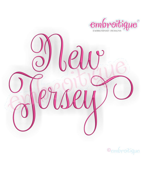 New Jersey  Calligraphy Fancy Script 3 USA United States Machine Embroidery Design
