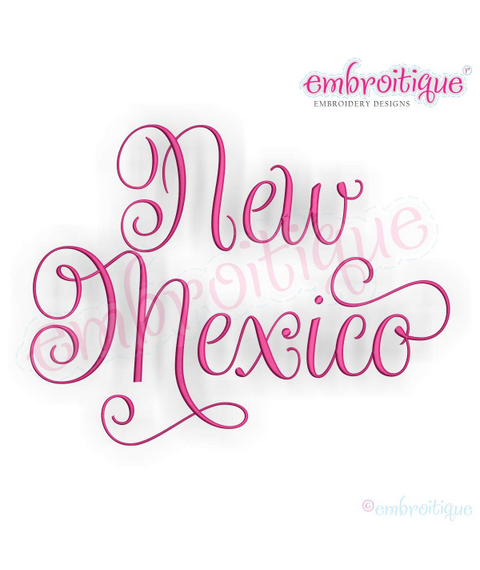 New Mexico Calligraphy Fancy Script 3 USA United States Machine Embroidery Design