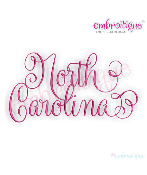 North Carolina Calligraphy Fancy Script 3 USA United States Machine Embroidery Design