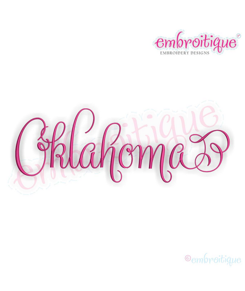 Oklahoma Calligraphy Fancy Script 3 USA United States Machine Embroidery Design