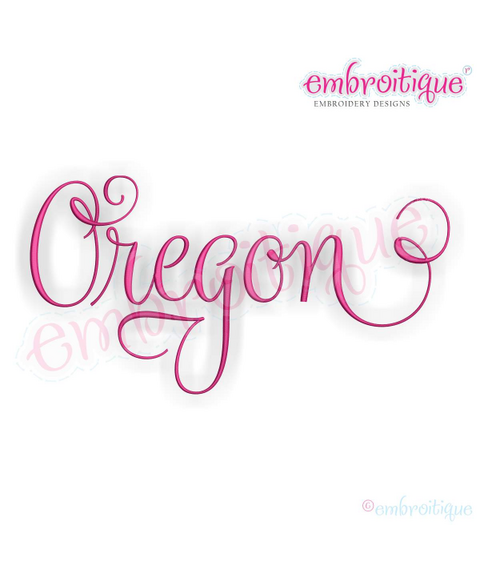 Oregon Calligraphy Fancy Script 3 USA United States Machine Embroidery Design