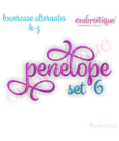 Penelope Set 6 - Calligraphy Script Monogram Alphabet Font for Machine Embroidery