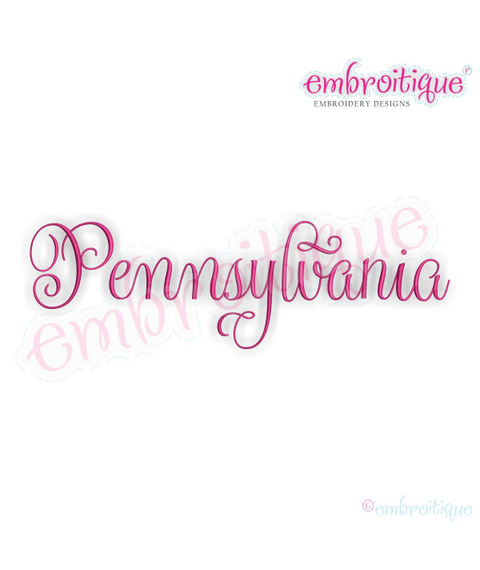 Pennsylvania Calligraphy Fancy Script 3 USA United States Machine Embroidery Design