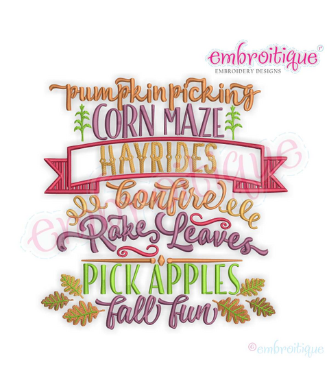 Pumpkin Picking Corn Maze Hayrides Bonfire Fall Fun Word Block