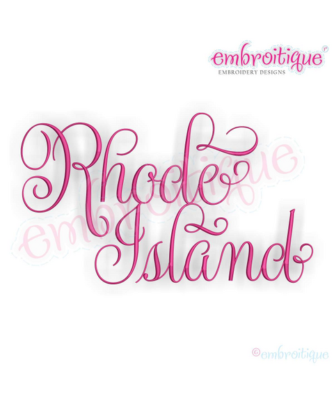 Rhode Island Calligraphy Fancy Script 3 USA United States Machine Embroidery Design