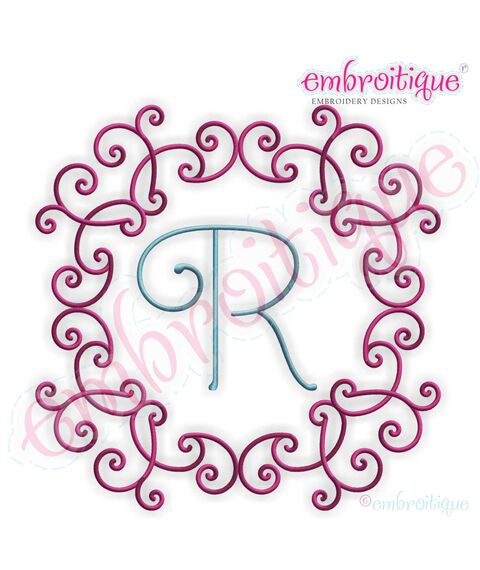 Romance Fancy Framed Monogram Initial Alphabet Font for Machine Embroidery