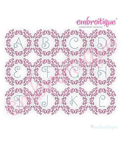 Romance Fancy Framed Monogram Initial Alphabet Font for Machine Embroidery, 2 image