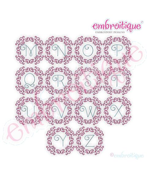 Romance Fancy Framed Monogram Initial Alphabet Font for Machine Embroidery, 3 image