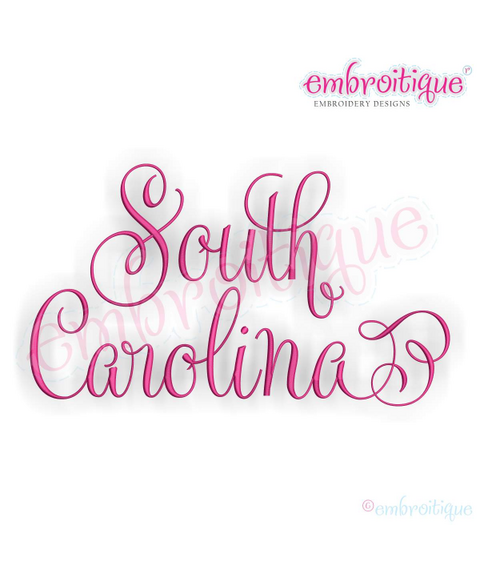South Carolina Calligraphy Fancy Script 3 USA United States Machine Embroidery Design