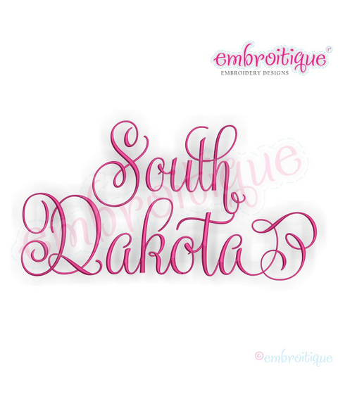 South Dakota Calligraphy Fancy Script 3 USA United States Machine Embroidery Design