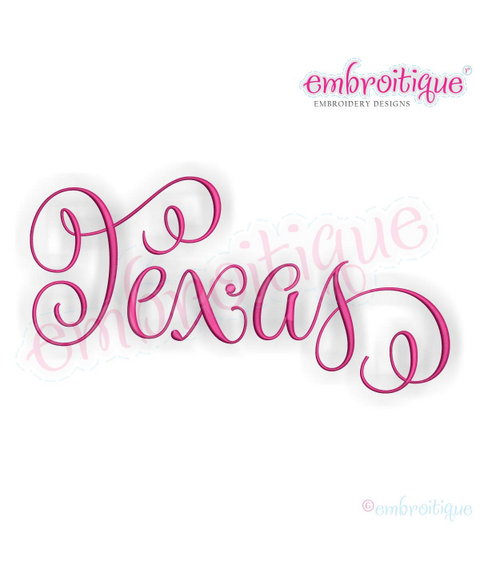 Texas Calligraphy Fancy Script 3 USA United States Machine Embroidery Design