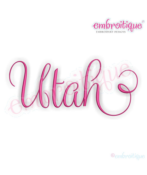 Utah Calligraphy Fancy Script 3 USA United States Machine Embroidery Design