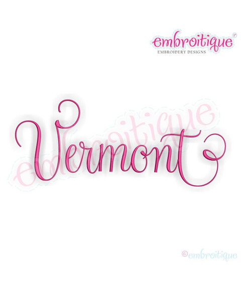 Vermont Calligraphy Fancy Script 3 USA United States Machine Embroidery Design